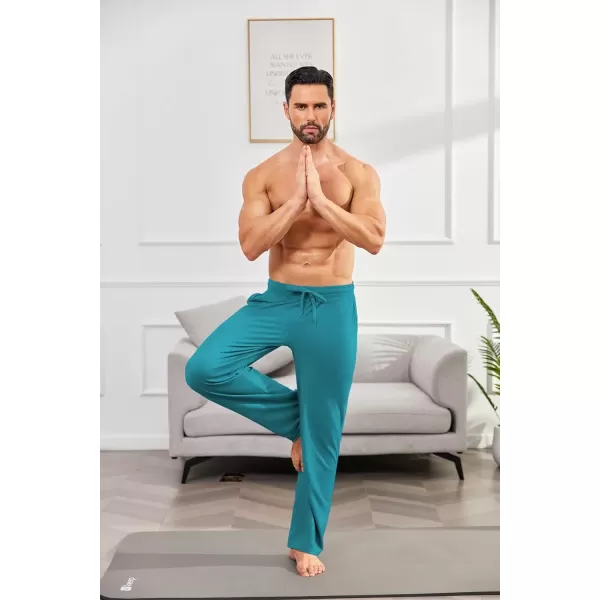 imageCOOFANDY Mens Open Bottom Sweatpants Casual Yoga Pants Lightweight Jogger Lounge Pants with PocketsOcean Blue