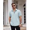 imageCOOFANDY Mens Dress Shirts Stain Shield Short Sleeve Button Down Shirts Summer Wrinkle Free Business Casual ShirtLight Blue
