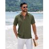 imageCOOFANDY Mens Short Sleeve Button Down Shirts Summer Casual Textured Shirt Vacation Beach Wedding Shirts with PocketArmy Green