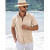 imageCOOFANDY Mens Short Sleeve Button Down Shirts Summer Casual Textured Shirt Vacation Beach Wedding Shirts with PocketBeige