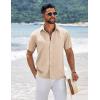 imageCOOFANDY Mens Short Sleeve Button Down Shirts Summer Casual Textured Shirt Vacation Beach Wedding Shirts with PocketBeige