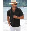 imageCOOFANDY Mens Short Sleeve Button Down Shirts Summer Casual Textured Shirt Vacation Beach Wedding Shirts with PocketBlack