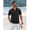 imageCOOFANDY Mens Short Sleeve Button Down Shirts Summer Casual Textured Shirt Vacation Beach Wedding Shirts with PocketBlack
