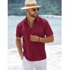 imageCOOFANDY Mens Short Sleeve Button Down Shirts Summer Casual Textured Shirt Vacation Beach Wedding Shirts with PocketBurgundy