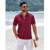 imageCOOFANDY Mens Short Sleeve Button Down Shirts Summer Casual Textured Shirt Vacation Beach Wedding Shirts with PocketBurgundy