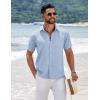 imageCOOFANDY Mens Short Sleeve Button Down Shirts Summer Casual Textured Shirt Vacation Beach Wedding Shirts with PocketLight Blue