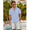imageCOOFANDY Mens Short Sleeve Button Down Shirts Summer Casual Textured Shirt Vacation Beach Wedding Shirts with PocketLight Blue