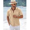imageCOOFANDY Mens Short Sleeve Button Down Shirts Summer Casual Textured Shirt Vacation Beach Wedding Shirts with PocketLight Khaki