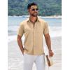 imageCOOFANDY Mens Short Sleeve Button Down Shirts Summer Casual Textured Shirt Vacation Beach Wedding Shirts with PocketLight Khaki