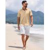 imageCOOFANDY Mens Short Sleeve Button Down Shirts Summer Casual Textured Shirt Vacation Beach Wedding Shirts with PocketLight Khaki