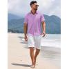 imageCOOFANDY Mens Short Sleeve Button Down Shirts Summer Casual Textured Shirt Vacation Beach Wedding Shirts with PocketLight Purple