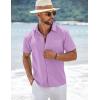 imageCOOFANDY Mens Short Sleeve Button Down Shirts Summer Casual Textured Shirt Vacation Beach Wedding Shirts with PocketLight Purple