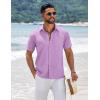 imageCOOFANDY Mens Short Sleeve Button Down Shirts Summer Casual Textured Shirt Vacation Beach Wedding Shirts with PocketLight Purple