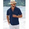 imageCOOFANDY Mens Short Sleeve Button Down Shirts Summer Casual Textured Shirt Vacation Beach Wedding Shirts with PocketNavy Blue