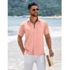 imageCOOFANDY Mens Short Sleeve Button Down Shirts Summer Casual Textured Shirt Vacation Beach Wedding Shirts with PocketPink