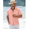 imageCOOFANDY Mens Short Sleeve Button Down Shirts Summer Casual Textured Shirt Vacation Beach Wedding Shirts with PocketPink