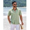 imageCOOFANDY Mens Short Sleeve Button Down Shirts Summer Casual Textured Shirt Vacation Beach Wedding Shirts with PocketSage Green