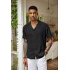 imageCOOFANDY Mens Cuban Guayabera Shirt Short Sleeve Button Down Shirts Casual Summer Beach Linen ShirtsA  Black