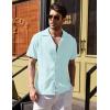 imageCOOFANDY Mens Cuban Guayabera Shirt Short Sleeve Button Down Shirts Casual Summer Beach Linen ShirtsA  Celadon Green