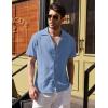 imageCOOFANDY Mens Cuban Guayabera Shirt Short Sleeve Button Down Shirts Casual Summer Beach Linen ShirtsA  Denim Blue