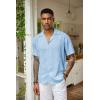 imageCOOFANDY Mens Cuban Guayabera Shirt Short Sleeve Button Down Shirts Casual Summer Beach Linen ShirtsA  Light Blue