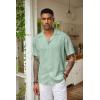 imageCOOFANDY Mens Cuban Guayabera Shirt Short Sleeve Button Down Shirts Casual Summer Beach Linen ShirtsA  Light Green