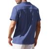 imageCOOFANDY Mens Cuban Guayabera Shirt Short Sleeve Button Down Shirts Casual Summer Beach Linen ShirtsA  Navy Blue