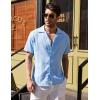 imageCOOFANDY Mens Cuban Guayabera Shirt Short Sleeve Button Down Shirts Casual Summer Beach Linen ShirtsA  Sky Blue