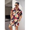 imageCOOFANDY Mens Hawaiian Shirt and Short Set Flower 2pieces Beach Outfit with Bucket HatsBlack  Orange Flower