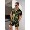 imageCOOFANDY Mens Hawaiian Shirt and Short Set Flower 2pieces Beach Outfit with Bucket HatsBlack Yellow Leaves