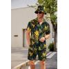 imageCOOFANDY Mens Hawaiian Shirt and Short Set Flower 2pieces Beach Outfit with Bucket HatsBlack Yellow Leaves