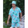 imageCOOFANDY Mens Hawaiian Shirt and Short Set Flower 2pieces Beach Outfit with Bucket HatsBlue Sky Flamingo
