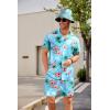 imageCOOFANDY Mens Hawaiian Shirt and Short Set Flower 2pieces Beach Outfit with Bucket HatsBlue Sky Flamingo