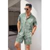 imageCOOFANDY Mens Hawaiian Shirt and Short Set Flower 2pieces Beach Outfit with Bucket HatsGreen White Leaves