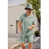 imageCOOFANDY Mens Hawaiian Shirt and Short Set Flower 2pieces Beach Outfit with Bucket HatsGreen White Leaves