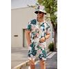 imageCOOFANDY Mens Hawaiian Shirt and Short Set Flower 2pieces Beach Outfit with Bucket HatsKhaki Leaves  Flower