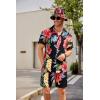 imageCOOFANDY Mens Hawaiian Shirt and Short Set Flower 2pieces Beach Outfit with Bucket HatsNavy  Red