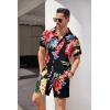 imageCOOFANDY Mens Hawaiian Shirt and Short Set Flower 2pieces Beach Outfit with Bucket HatsNavy  Red