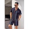 imageCOOFANDY Mens Hawaiian Shirt and Short Set Flower 2pieces Beach Outfit with Bucket HatsNavy