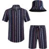 imageCOOFANDY Mens Hawaiian Shirt and Short Set Flower 2pieces Beach Outfit with Bucket HatsNavy