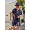 imageCOOFANDY Mens Hawaiian Shirt and Short Set Flower 2pieces Beach Outfit with Bucket HatsNavy