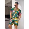 imageCOOFANDY Mens Hawaiian Shirt and Short Set Flower 2pieces Beach Outfit with Bucket HatsOlive Green