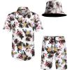 imageCOOFANDY Mens Hawaiian Shirt and Short Set Flower 2pieces Beach Outfit with Bucket HatsPineapple