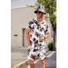 imageCOOFANDY Mens Hawaiian Shirt and Short Set Flower 2pieces Beach Outfit with Bucket HatsPineapple
