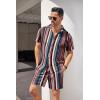 imageCOOFANDY Mens Hawaiian Shirt and Short Set Flower 2pieces Beach Outfit with Bucket HatsStripes