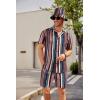 imageCOOFANDY Mens Hawaiian Shirt and Short Set Flower 2pieces Beach Outfit with Bucket HatsStripes