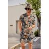 imageCOOFANDY Mens Hawaiian Shirt and Short Set Flower 2pieces Beach Outfit with Bucket HatsTropic Leaves
