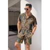 imageCOOFANDY Mens Hawaiian Shirt and Short Set Flower 2pieces Beach Outfit with Bucket HatsVintage