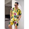 imageCOOFANDY Mens Hawaiian Shirt and Short Set Flower 2pieces Beach Outfit with Bucket HatsYellow Hawaiian