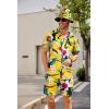 imageCOOFANDY Mens Hawaiian Shirt and Short Set Flower 2pieces Beach Outfit with Bucket HatsYellow Hawaiian
